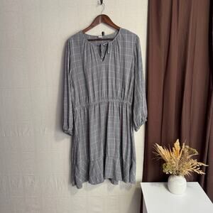 Old Navy Size XL Black Pink Plaid Long Sleeve Tiered Babydoll Dress